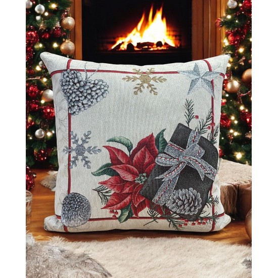 ΧΡΙΣΤΟΥΓΕΝΝΙΑΤΙΚΗ ΜΑΞΙΛΑΡΟΘΗΚΗ   XMAS FLOWER  BOX SILVER 45Χ45 LINEAHOME