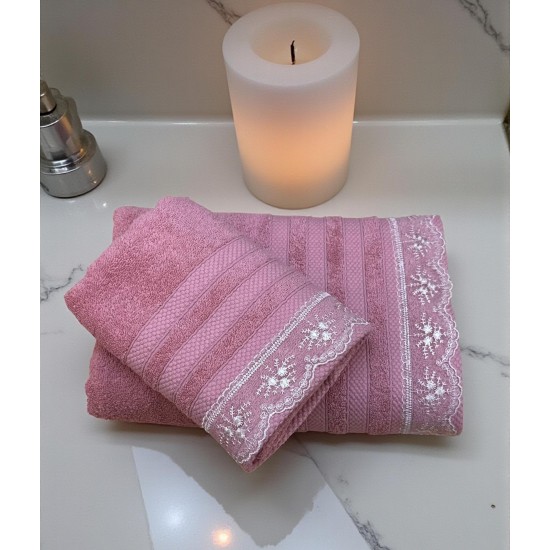 ΣΕΤ ΠΕΤΣΕΤΕΣ 2ΤΜΧ ΜΕ ΔΑΝΤΕΛΑ DUSTY PINK ΣΕ ΚΟΥΤΙ 50Χ90+70Χ140 LINEAHOME