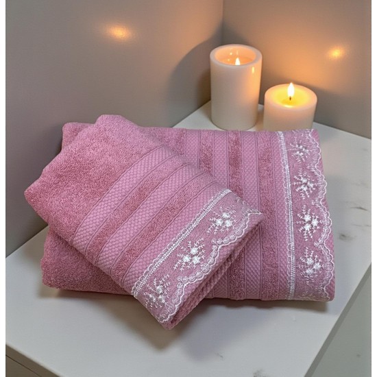 ΣΕΤ ΠΕΤΣΕΤΕΣ 2ΤΜΧ ΜΕ ΔΑΝΤΕΛΑ DUSTY PINK ΣΕ ΚΟΥΤΙ 50Χ90+70Χ140 LINEAHOME