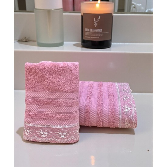 ΣΕΤ ΠΕΤΣΕΤΕΣ 2ΤΜΧ ΜΕ ΔΑΝΤΕΛΑ DUSTY PINK ΣΕ ΚΟΥΤΙ 50Χ90+70Χ140 LINEAHOME