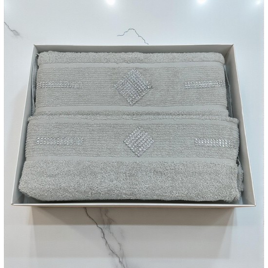 ΣΕΤ ΠΕΤΣΕΤΕΣ 2ΤΜΧ ΜΕ ΣΤΡΑΣ DIAMOND ΓΚΡΙ ΣΕ ΚΟΥΤΙ 50Χ90+70Χ140 LINEAHOME