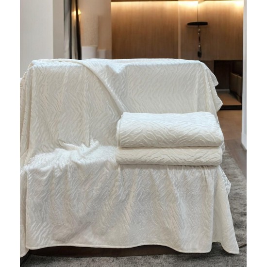 Αντιολισθητικό ριχτάρι βελούρ  σετ 3τμχ. flame εκρού LINEAHOME