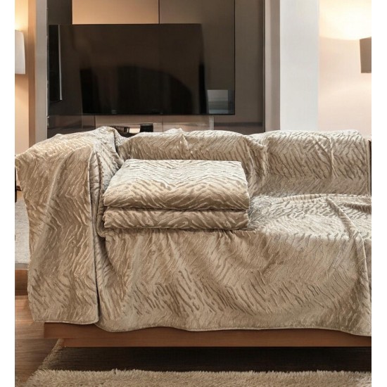 Αντιολισθητικό ριχτάρι βελούρ  σετ 3τμχ. flame μόκα LINEAHOME