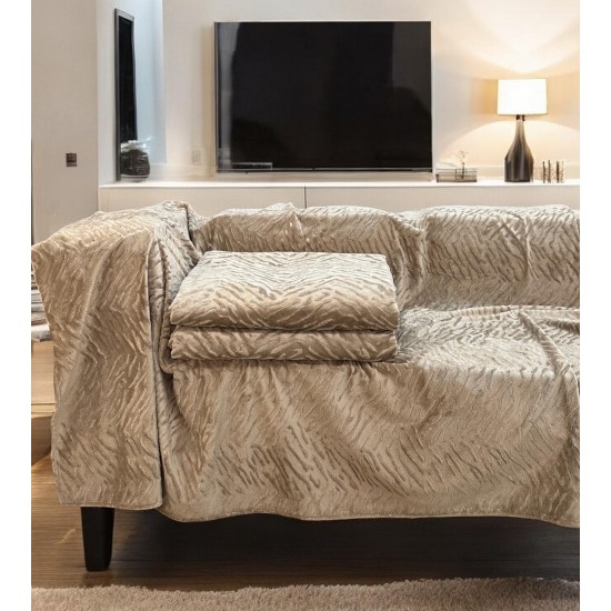 Αντιολισθητικό ριχτάρι βελούρ  σετ 3τμχ. flame μόκα LINEAHOME