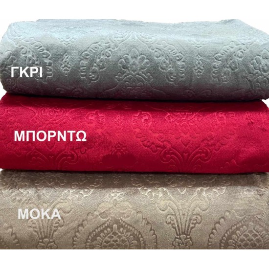 Αντιολισθητικό ριχτάριι βελούρ  σετ 3τμχ. μπαρόκ γκρι LINEAHOME