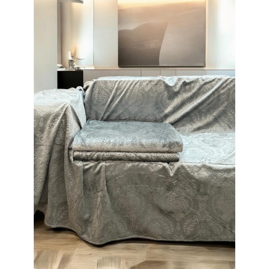 Αντιολισθητικό ριχτάριι βελούρ  σετ 3τμχ. μπαρόκ γκρι LINEAHOME