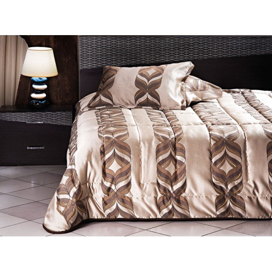 Beauty Home Σετ κουβερλί υπέρδιπλο Art 1469  220x240  Εμπριμέ,Χρυσαφί,Καφέ