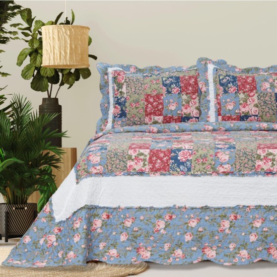 Κουβερλί Εμπριμέ Σετ Γ-1 Μονό - Μπλε - Διάσταση: 160 x 220 cm + 50 x 70 cm