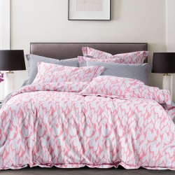 Παπλωματοθήκη Εμπριμέ Σετ Elegant Leaves Υπέρδιπλη - Κοράλ-Γκρι - Διάσταση: 220 x 240 cm + (2) 50 x 70 cm