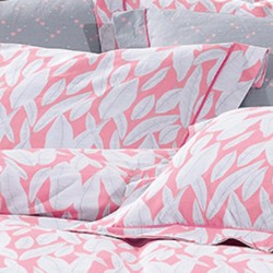 Παπλωματοθήκη Εμπριμέ Σετ Elegant Leaves Υπέρδιπλη - Κοράλ-Γκρι - Διάσταση: 220 x 240 cm + (2) 50 x 70 cm