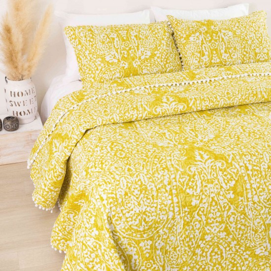 Κουβερλί Εμπριμέ Σετ Maya Μουσταρδί Υπέρδιπλο - Μουσταρδί - Διάσταση: 220 x 240 cm + (2) 50 x 70 cm