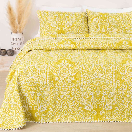 Κουβερλί Εμπριμέ Σετ Maya Μουσταρδί Υπέρδιπλο - Μουσταρδί - Διάσταση: 220 x 240 cm + (2) 50 x 70 cm