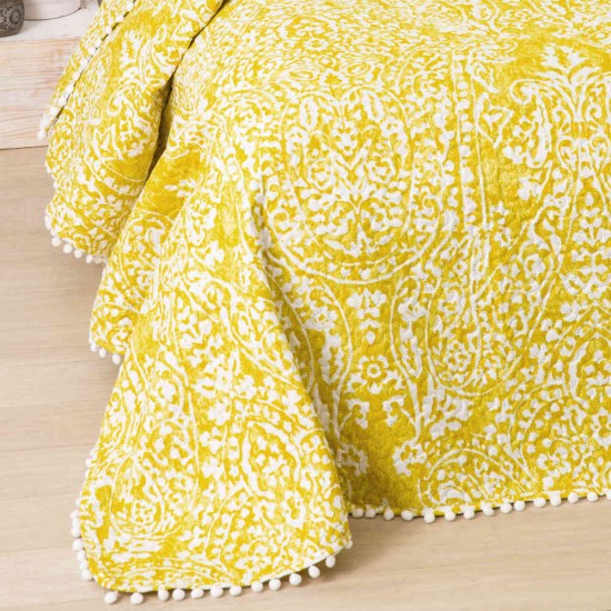 Κουβερλί Εμπριμέ Σετ Maya Μουσταρδί Υπέρδιπλο - Μουσταρδί - Διάσταση: 220 x 240 cm + (2) 50 x 70 cm