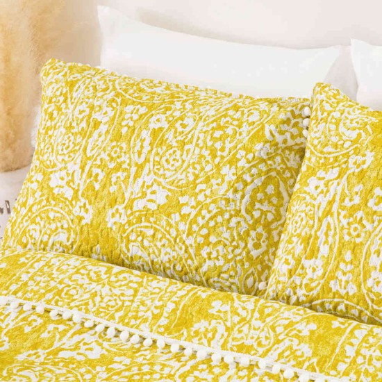 Κουβερλί Εμπριμέ Σετ Maya Μουσταρδί Υπέρδιπλο - Μουσταρδί - Διάσταση: 220 x 240 cm + (2) 50 x 70 cm