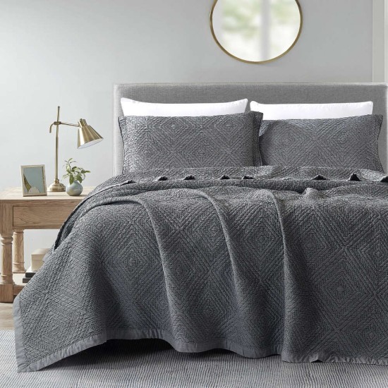 Κουβέρτα Ζακάρ Σετ Carrara Ανθρακί Υπέρδιπλη - Ανθρακί - Διάσταση: 230 x 245 cm + (2) 50 x 70 cm