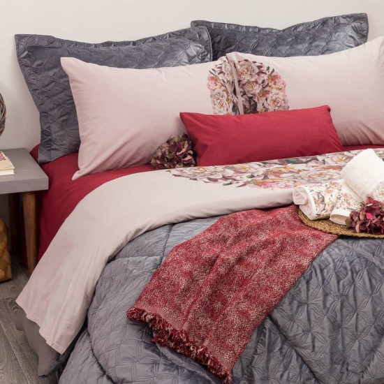 Σεντόνι Digital Print Σετ Marjorie Υπέρδιπλο - Γκρι - Διάσταση: 220 x 240 cm + (2) 50 x 70 cm