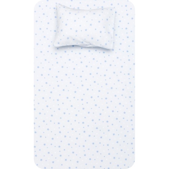 Σεντόνι Φανελένιο Σετ Αστεράκια Σιέλ - Σιέλ - Διάσταση: 160 x 240 cm + 50 x 70 cm