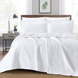 Κουβέρτα Ζακάρ Σετ Damask Λευκό Υπέρδιπλη - Λευκό - Διάσταση: 230 x 245 cm + (2) 50 x 70 cm