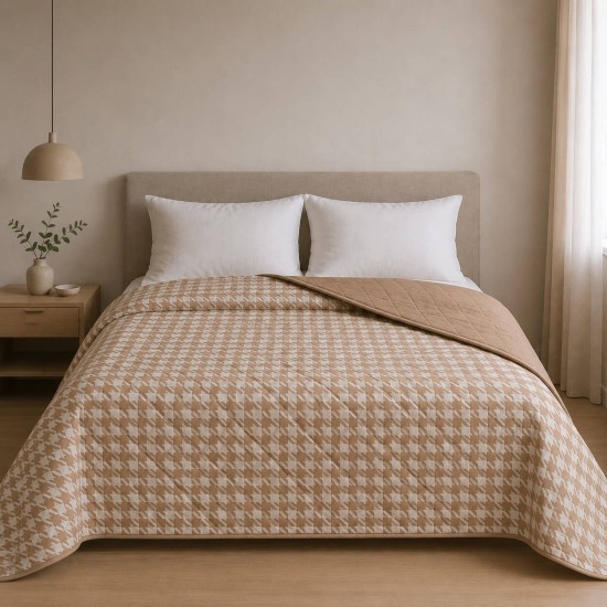 Κουβερλι Υπέρδιπλα 220x240 Pied De Poule Dusty Rose