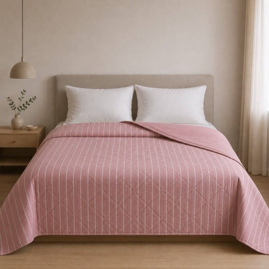 Κουβερλι Υπέρδιπλα 220x240 Stripe Dusty Rose