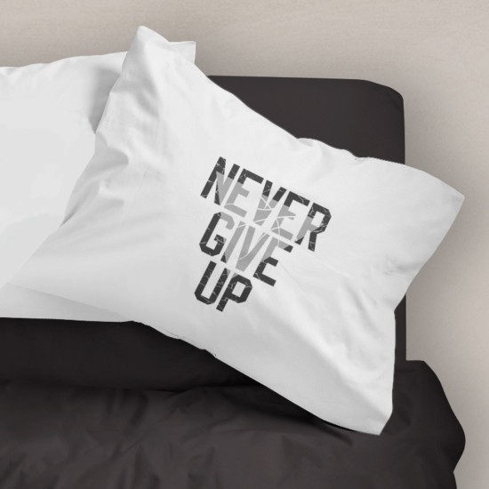 Σεντόνι Σετ 2ΤΜΧ Never Give Up Μαύρο Μονό - Μαύρο - Διάσταση: 160 x 240 cm + 50 x 70 cm