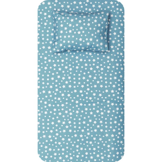 Σεντόνι Σετ 2ΤΜΧ Stars Μονό Μπλε - Μπλε - Διάσταση: 160 x 240 cm + 50 x 70 cm