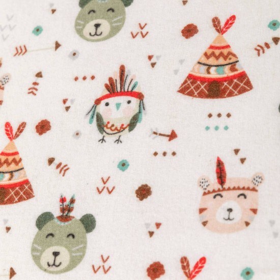 Σεντόνια Κούνιας Φανελένιο Σετ Indian Bear Βεραμάν - Βεραμάν - Διάσταση: (2) 120 x 160 cm + 30 x 40 cm