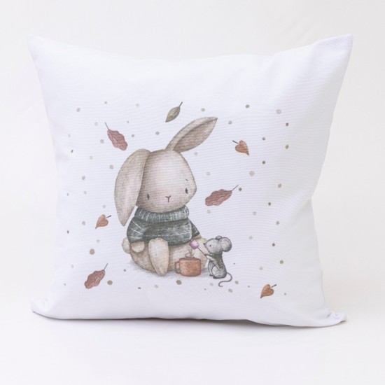 Μαξιλάρι Διακοσμητικό Printed Λαγουδάκι - Λευκό - Διάσταση: 45 x 45 cm