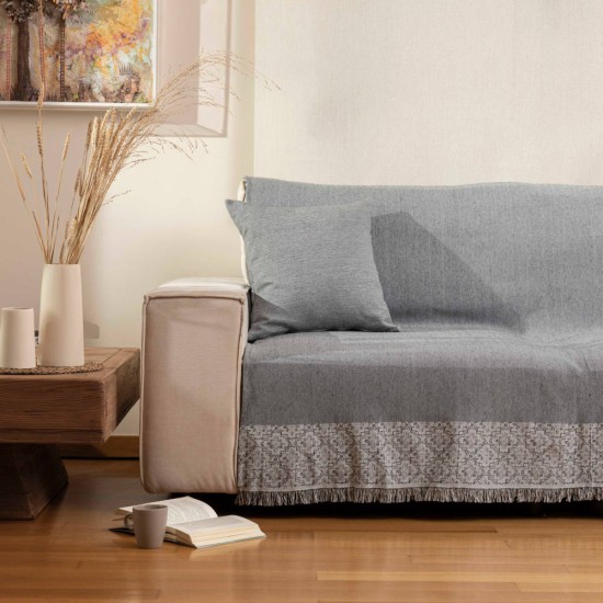 Ριχτάρι Βαμβακερό Πολυθρόνας Iris - Γκρι - Διάσταση: 180 x 180 cm