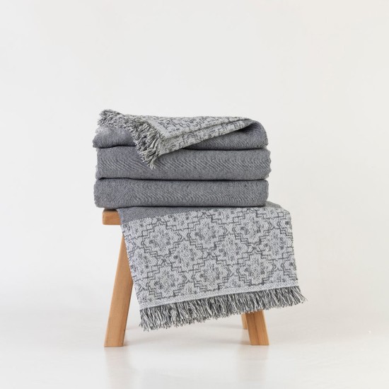 Ριχτάρι Βαμβακερό Πολυθρόνας Iris - Γκρι - Διάσταση: 180 x 180 cm