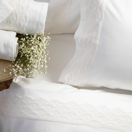 Σεντόνια Με Δαντέλα Σετ Ερατώ Υπέρδιπλα - Λευκό - Διάσταση: (2) 240 x 280 cm + (2) 50 x 70 cm