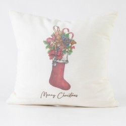 Μαξιλάρι Διακοσμητικό Χριστουγεννιάτικο Printed Σχέδιο 129 - Εκρού - Διάσταση: 45 x 45 cm