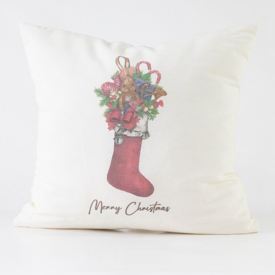 Μαξιλάρι Διακοσμητικό Χριστουγεννιάτικο Printed Σχέδιο 129 - Εκρού - Διάσταση: 45 x 45 cm