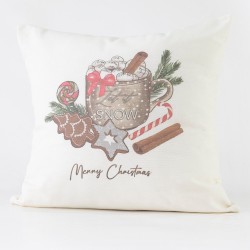 Μαξιλάρι Διακοσμητικό Χριστουγεννιάτικο Printed Σχέδιο 130 - Εκρού - Διάσταση: 45 x 45 cm