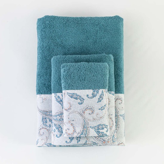 Πετσέτες Σετ 3ΤΜΧ Lorenzo - Πετρόλ - Διάσταση: 70 x 140 / 50 x 90 / 30 x 50 cm