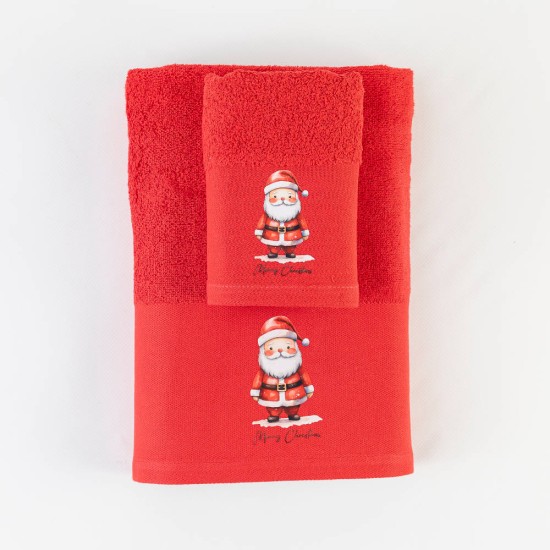 Πετσέτες Χριστουγεννιάτικες Σετ 2ΤΜΧ Άγιος Βασίλης Κόκκινο - Κόκκινο - Διάσταση: 50 x 90 / 30 x 50 cm