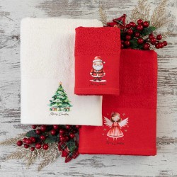 Πετσέτες Χριστουγεννιάτικες Σετ 2ΤΜΧ Άγιος Βασίλης Κόκκινο - Κόκκινο - Διάσταση: 50 x 90 / 30 x 50 cm