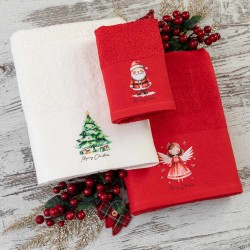 Πετσέτες Χριστουγεννιάτικες Σετ 2ΤΜΧ Άγιος Βασίλης Εκρού - Εκρού - Διάσταση: 50 x 90 / 30 x 50 cm