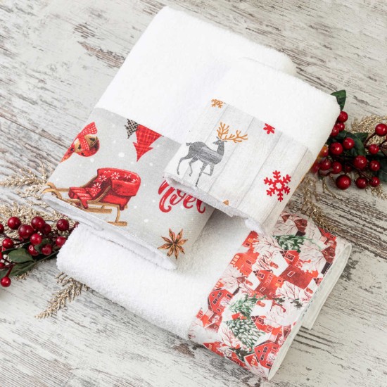 Πετσέτες Χριστουγεννιάτικες Σετ 2ΤΜΧ Noel - Λευκό - Διάσταση: 50 x 90 / 30 x 50 cm