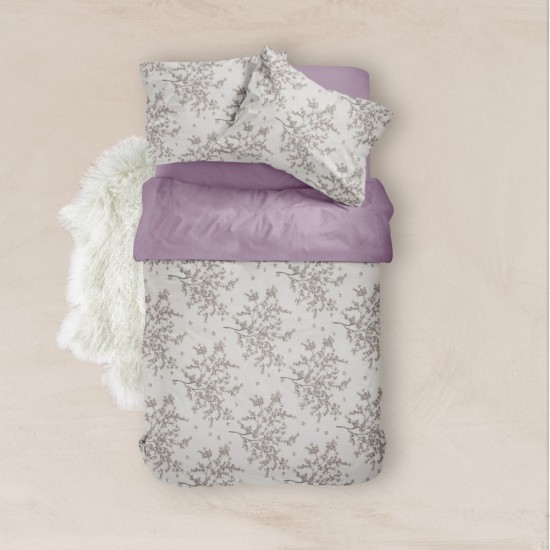 Σεντόνια Εμπριμέ Σετ Cherry Blossom Μωβ Υπέρδιπλα - Μωβ - Διάσταση: (2) 240 x 260 cm + (2) 50 x 70 cm