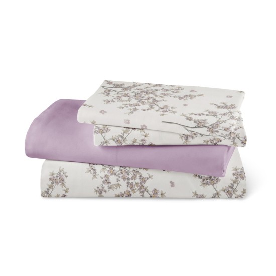 Σεντόνια Εμπριμέ Σετ Cherry Blossom Μωβ Υπέρδιπλα - Μωβ - Διάσταση: (2) 240 x 260 cm + (2) 50 x 70 cm