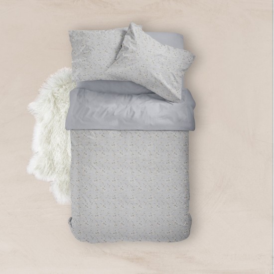 Σεντόνια Εμπριμέ Σετ Jasmine Γκρι Υπέρδιπλα - Γκρι - Διάσταση: (2) 240 x 260 cm + (2) 50 x 70 cm