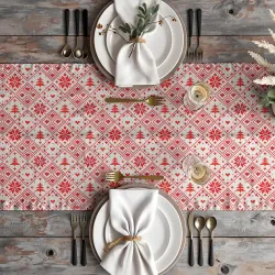 Τραπεζομάντηλο Χριστουγεννιάτικο Feliz - Μπεζ - Διάσταση: 140 x 140 cm