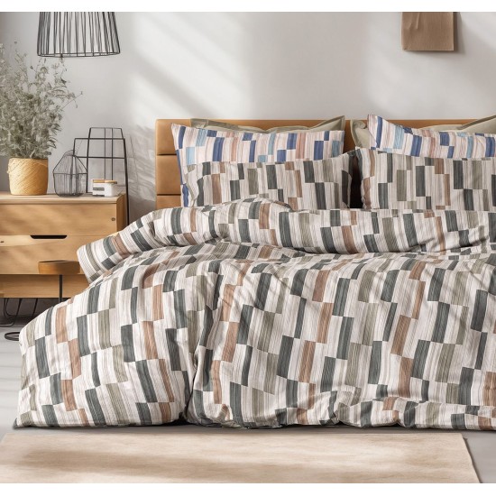 Beauty Home Σετ σεντόνια φανελένια King Size με λάστιχο Pinot Art 12632 185x200+32 Μπεζ,Πράσινο