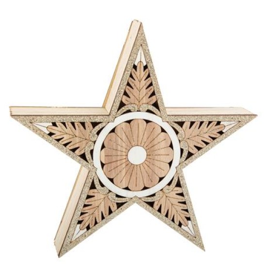 Beauty Home ΞΥΛΙΝΟ ΑΣΤΕΡΙ ΜΕ ΓΚΛΙΤΕΡ 22 x 22 x 4,5 cm