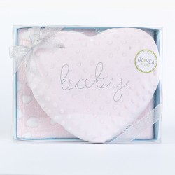 Κουβέρτα Αγκαλιάς Σετ Καρδούλα σε Κουτί - Ροζ - Διάσταση: 75 x 100 + 30 x 25 cm