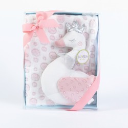 Κουβέρτα Αγκαλιάς Σετ Κύκνος σε Κουτί - Ροζέ - Διάσταση: 75 x 100 + 30 x 25 cm
