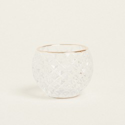 Beauty Home ΚΗΡΟΠΗΓΙΟ ΣΤΡΟΓΓΥΛΟ ΔΙΑΦΑΝΟ ΑΝΑΓΛΥΦΟ ΜΕ ΧΡΥΣΟ ΣΤΟΜΙΟ Ø7,8×6,2cm