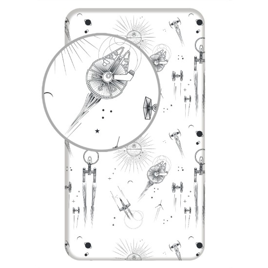 Σεντόνι Βαμβακερό Star Wars Μονό Με Λάστιχο - Λευκό - Διάσταση: 90 x 200 cm + 25 cm