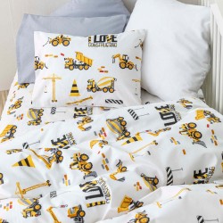 Σεντόνια Κούνιας Σετ Construction - Λευκό - Διάσταση: (2) 120 x 160 cm + 30 x 40 cm